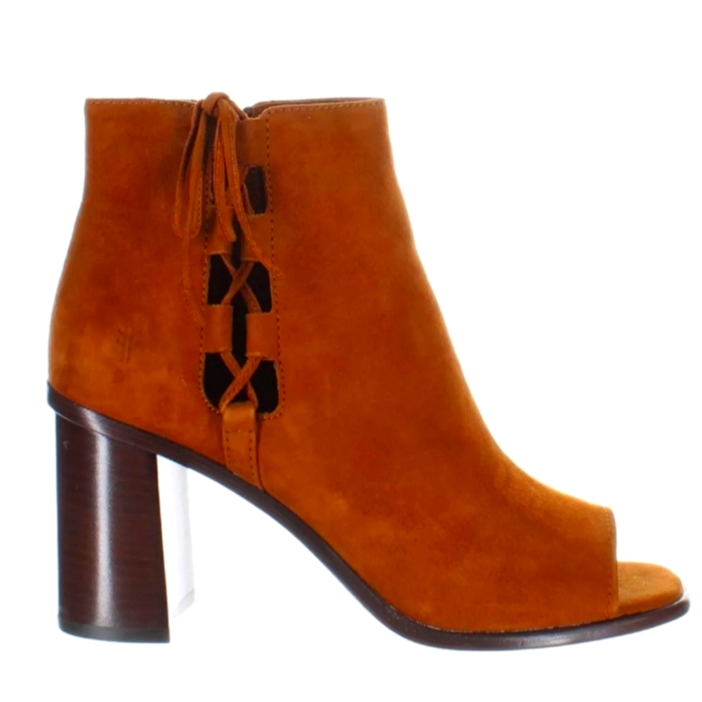 Frye Womens Amy Side Ghillie Suede Open Toe Heeled Booties Luxury Designer #759
